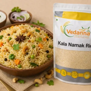 Vedanna Kala Namak Rice pulao with vegetables in bowl premium organic aromatic rice India