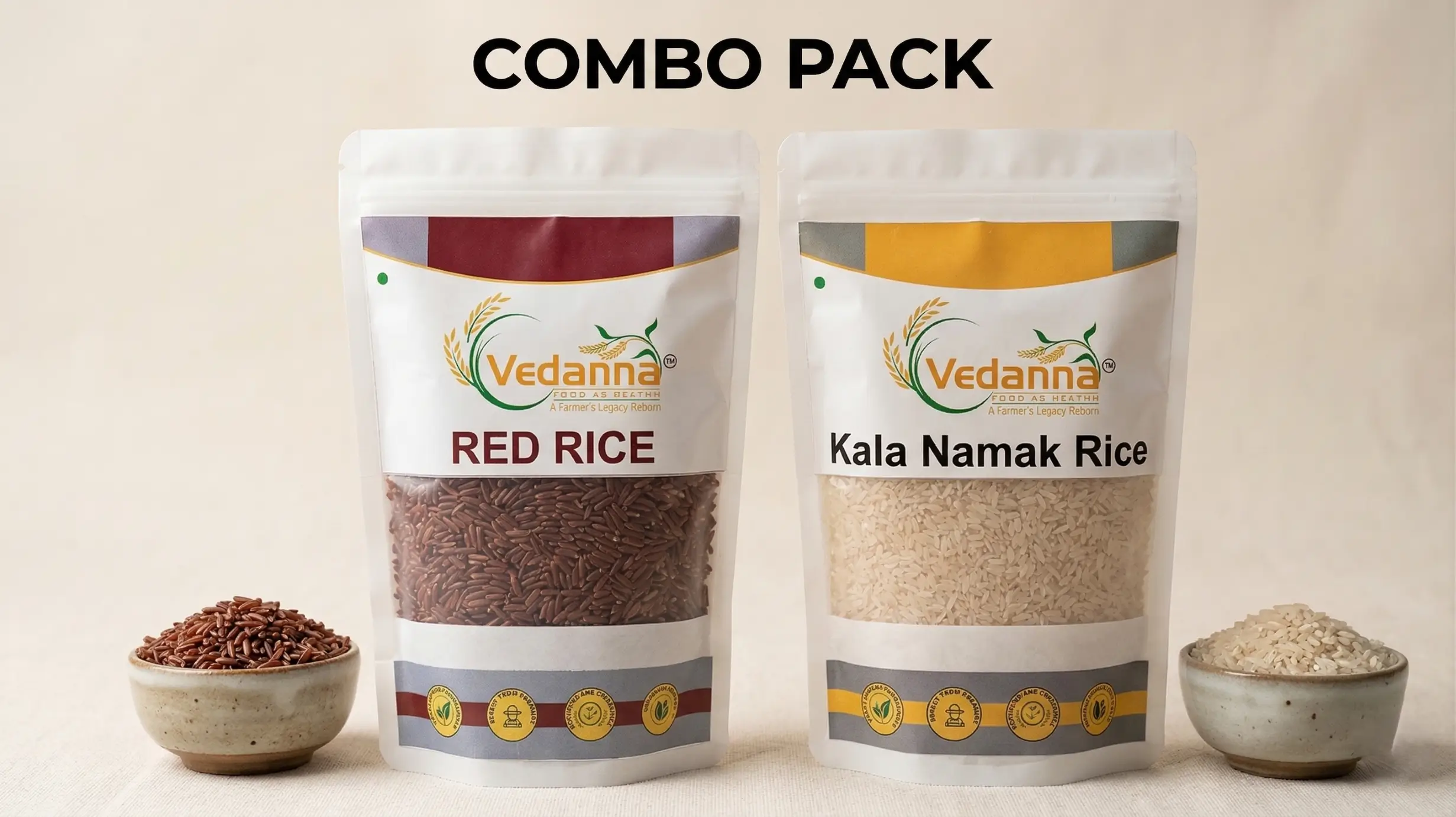 Diabetic Rice Combo with Kalanamak Rice and Red Rice low GI healthy rice for diabetes Vedanna combo pack