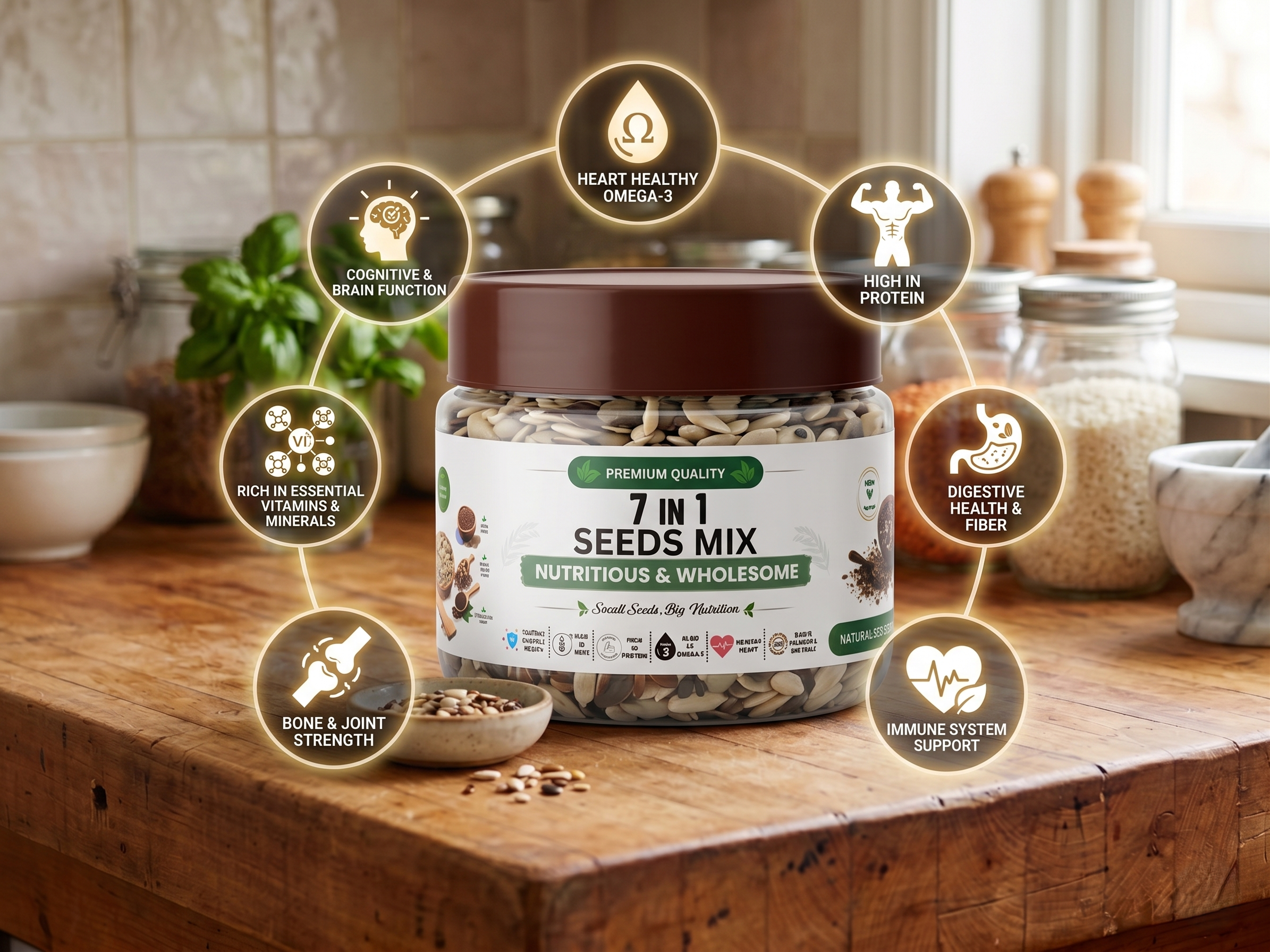 VEDANNA 7-in-1 Seeds Mix 200g | Super Seeds Blend | 24g Protein & 16g Fibre | Healthy Snack for Oats, Smoothies & Salads - Image 3