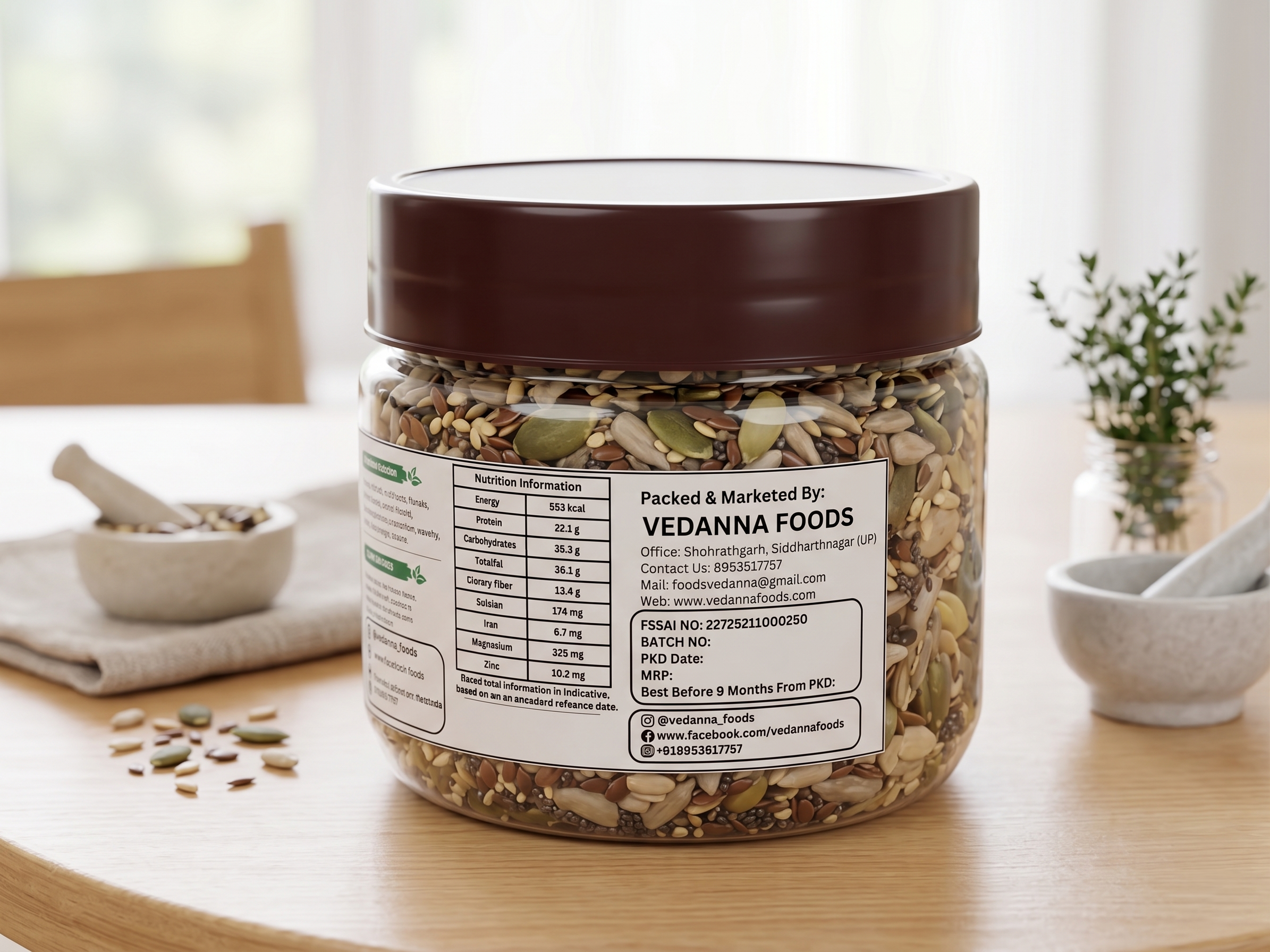 VEDANNA 7-in-1 Seeds Mix 200g | Super Seeds Blend | 24g Protein & 16g Fibre | Healthy Snack for Oats, Smoothies & Salads - Image 5